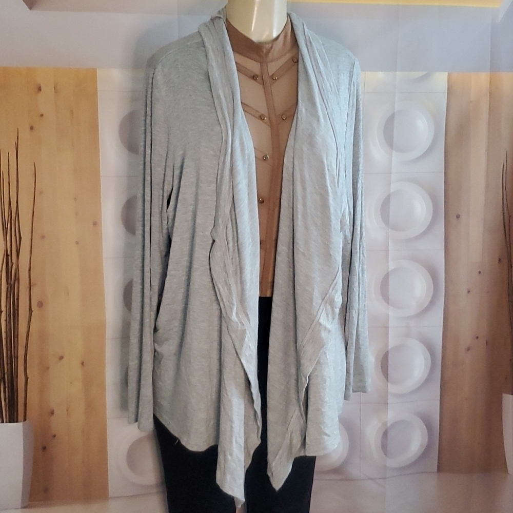 NYDJ Denim Drape Collar Open Front Cardigan Sweater Size XL